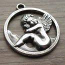 Bedeltje rond met engeltje zilver