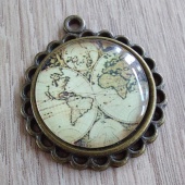 Glas cabochon 20 mm wereldkaart vintage