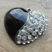 Grote hanger zwart hart met strass